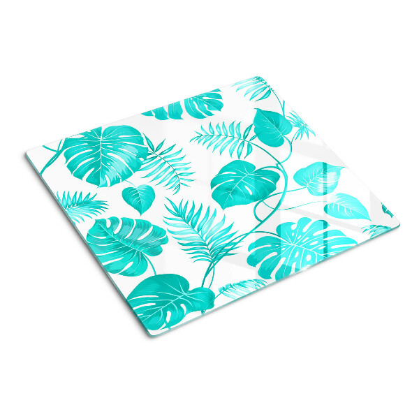 Tabla de cortar de cristal Hojas tropicales en tonos verdes.