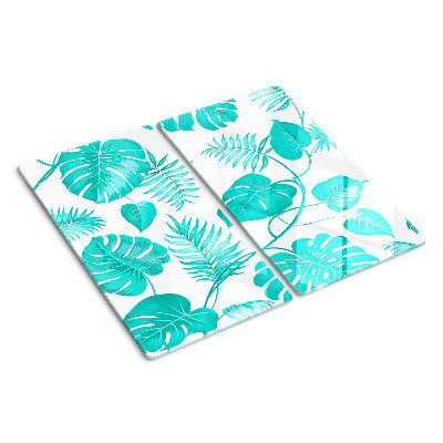 Tabla de cortar de cristal Hojas tropicales en tonos verdes.