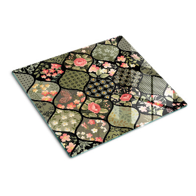 Tabla de cortar de cristal Patchwork floral con patrones geométricos