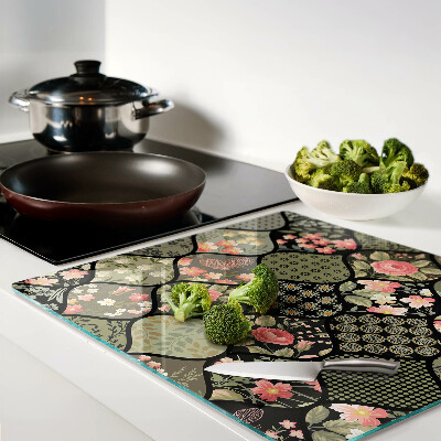 Tabla de cortar de cristal Patchwork floral con patrones geométricos