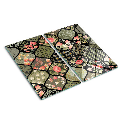 Tabla de cortar de cristal Patchwork floral con patrones geométricos