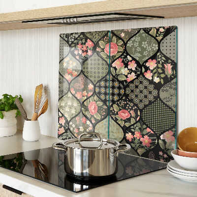 Tabla de cortar de cristal Patchwork floral con patrones geométricos