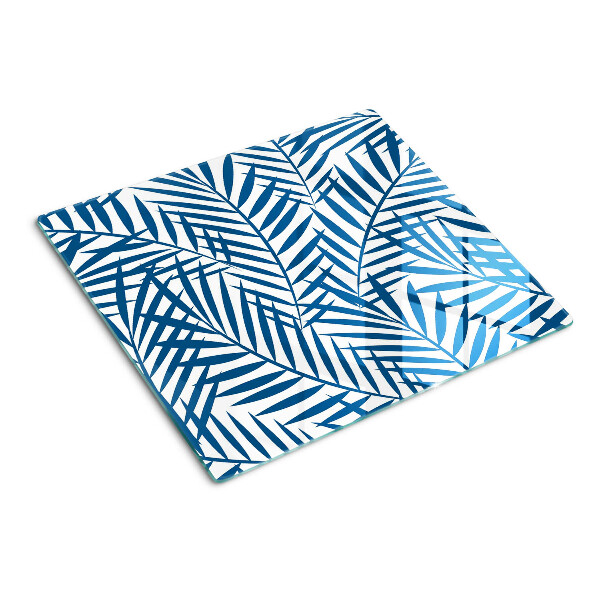 Tabla de cortar de cristal Hojas de palma en tonos azules