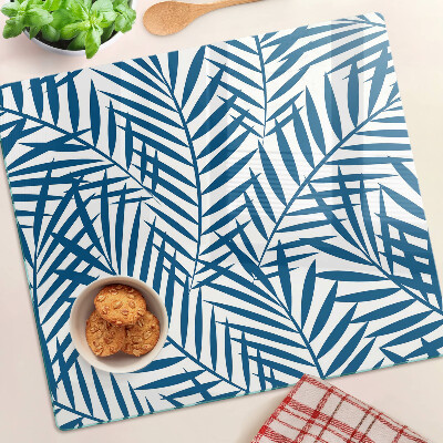 Tabla de cortar de cristal Hojas de palma en tonos azules