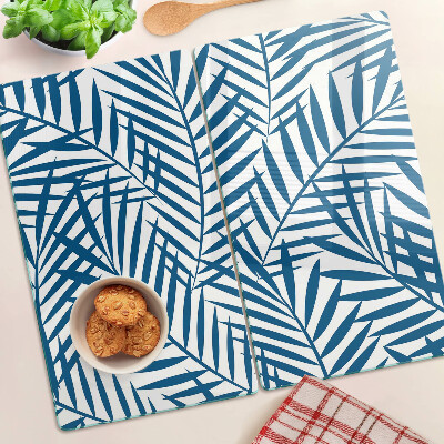 Tabla de cortar de cristal Hojas de palma en tonos azules