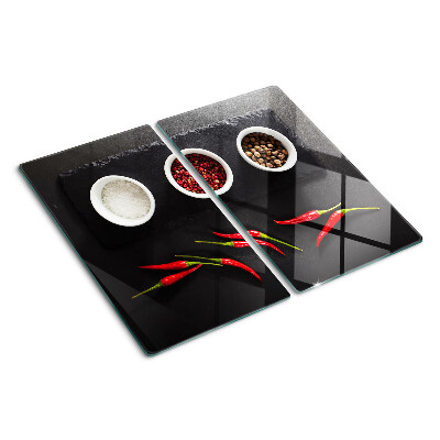 Tabla de cortar de cristal Especias y pimientos rojos