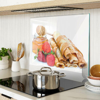 Tabla para cortar Panqueques con miel y fresas