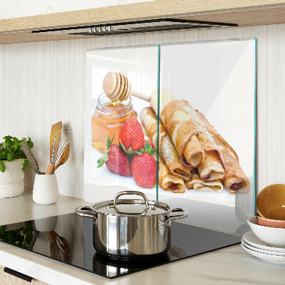 Tabla para cortar Panqueques con miel y fresas