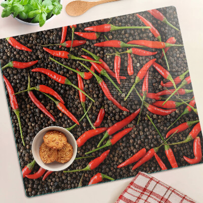 Tabla de cortar de cristal Chiles sobre pimienta negra