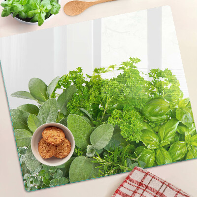 Tabla de cortar de cristal Hierbas y hojas verdes