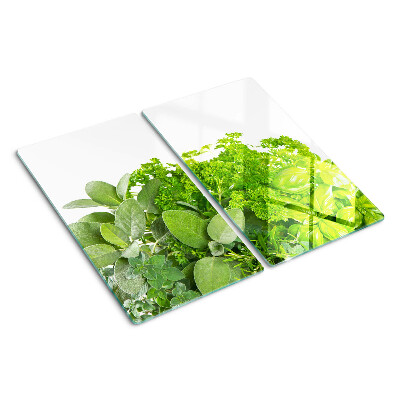 Tabla de cortar de cristal Hierbas y hojas verdes