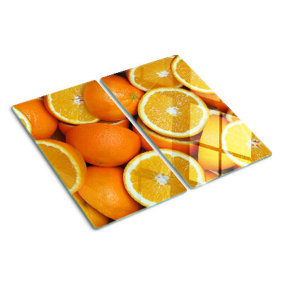 Tabla de cortar de cristal naranjas en rodajas