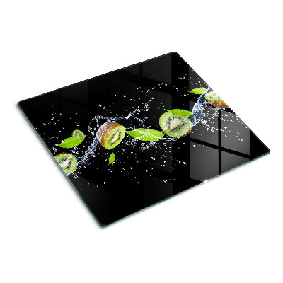 Tabla de cortar de cristal Kiwi en agua con hojas