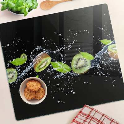 Tabla de cortar de cristal Kiwi en agua con hojas