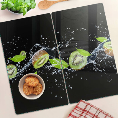 Tabla de cortar de cristal Kiwi en agua con hojas