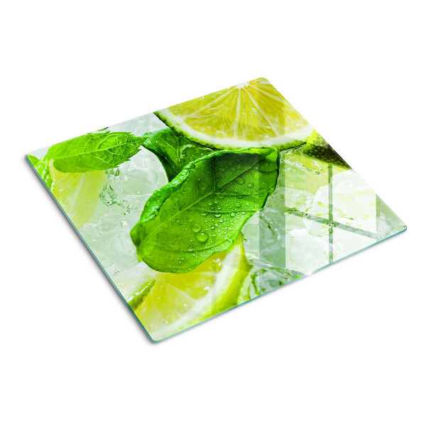 Tabla de cortar de cristal Limones y hojas de menta