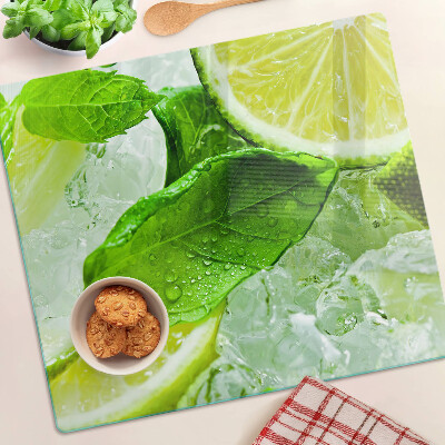 Tabla de cortar de cristal Limones y hojas de menta