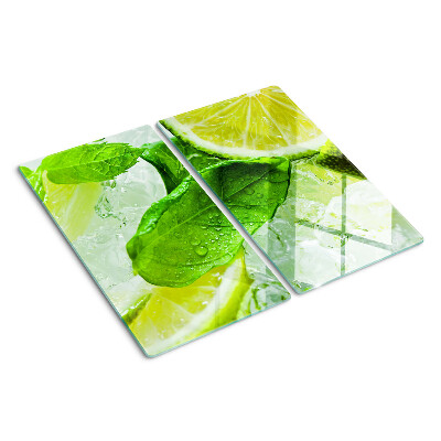 Tabla de cortar de cristal Limones y hojas de menta