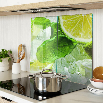 Tabla de cortar de cristal Limones y hojas de menta