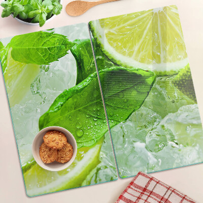 Tabla de cortar de cristal Limones y hojas de menta