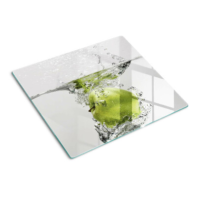 Tabla de cortar de cristal Manzana verde en agua
