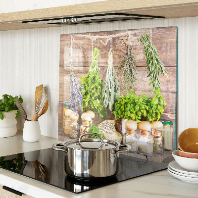 Tabla de cortar de cristal Hierbas y especias en la cocina