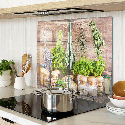 Tabla de cortar de cristal Hierbas y especias en la cocina