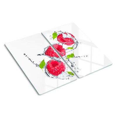 Tabla de cortar de cristal Frambuesas en agua con hojas