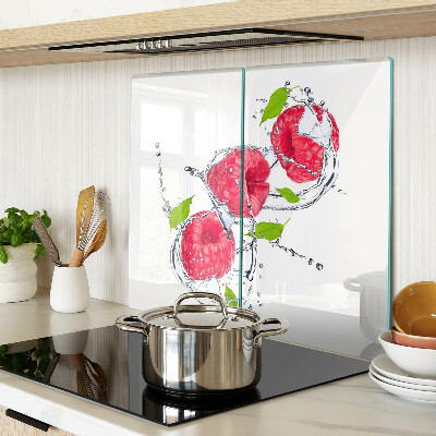 Tabla de cortar de cristal Frambuesas en agua con hojas