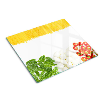 Tabla de cortar de cristal Pasta con hierbas y tomates