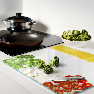 Tabla de cortar de cristal Pasta con hierbas y tomates
