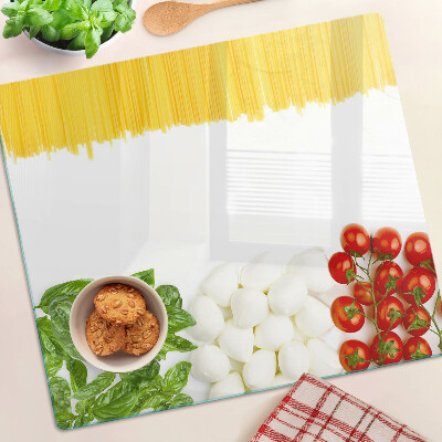Tabla de cortar de cristal Pasta con hierbas y tomates