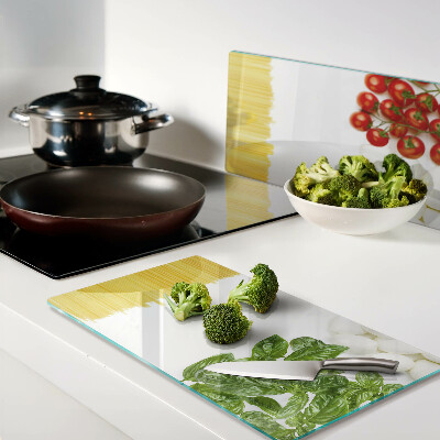 Tabla de cortar de cristal Pasta con hierbas y tomates