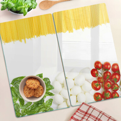 Tabla de cortar de cristal Pasta con hierbas y tomates