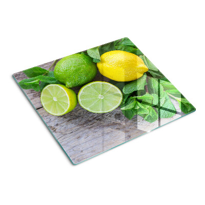 Tabla de cortar de cristal Limones y limas con menta