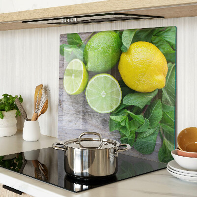 Tabla de cortar de cristal Limones y limas con menta