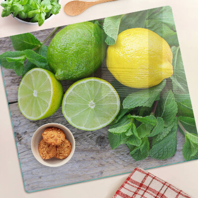 Tabla de cortar de cristal Limones y limas con menta