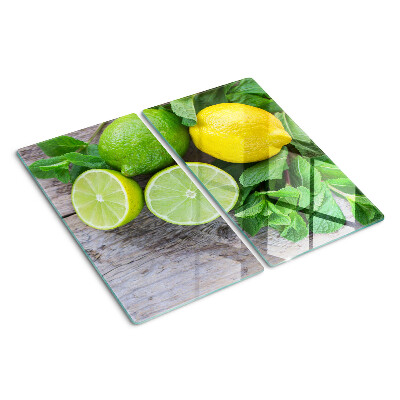 Tabla de cortar de cristal Limones y limas con menta