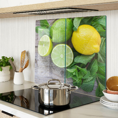 Tabla de cortar de cristal Limones y limas con menta