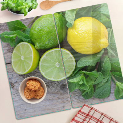 Tabla de cortar de cristal Limones y limas con menta