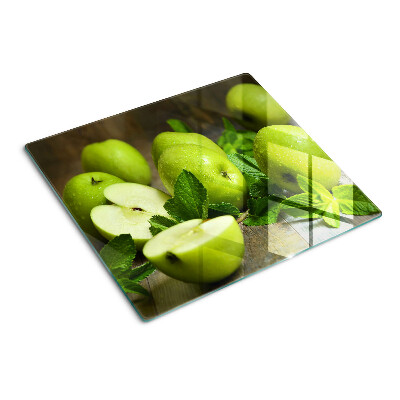 Tabla de cortar de cristal Manzanas verdes con menta