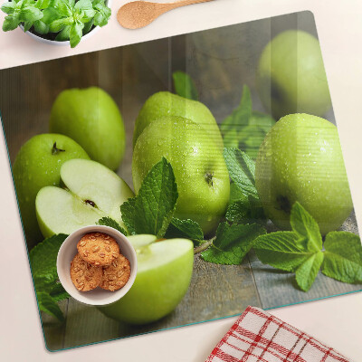 Tabla de cortar de cristal Manzanas verdes con menta