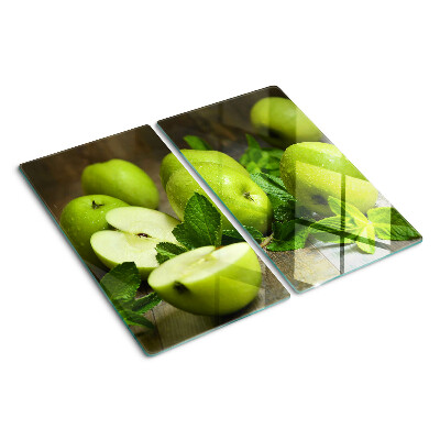 Tabla de cortar de cristal Manzanas verdes con menta