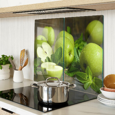 Tabla de cortar de cristal Manzanas verdes con menta