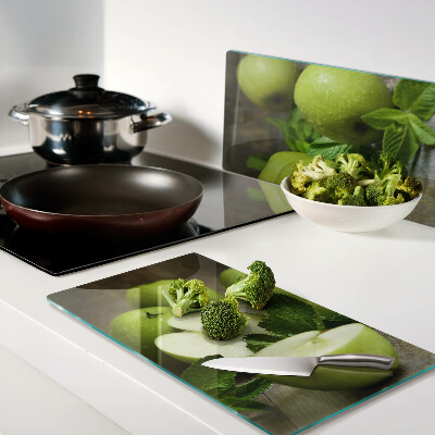 Tabla de cortar de cristal Manzanas verdes con menta