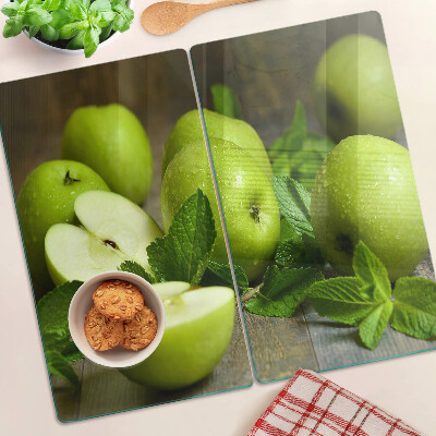 Tabla de cortar de cristal Manzanas verdes con menta