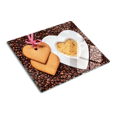 Tabla de cortar de cristal Café con corazón y galletas