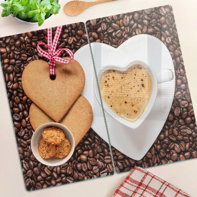 Tabla de cortar de cristal Café con corazón y galletas