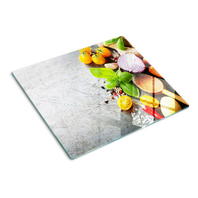 Tabla de cortar de cristal Ingredientes de cocina y hierbas