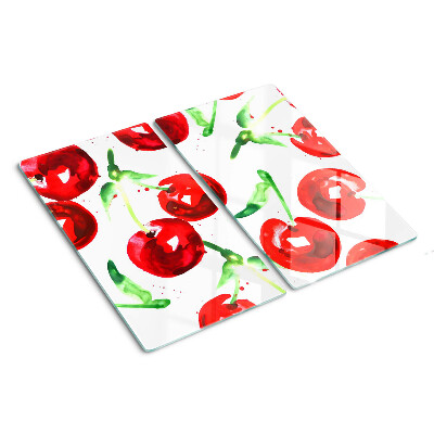 Tabla de cortar de cristal Cerezas rojas sobre un fondo blanco